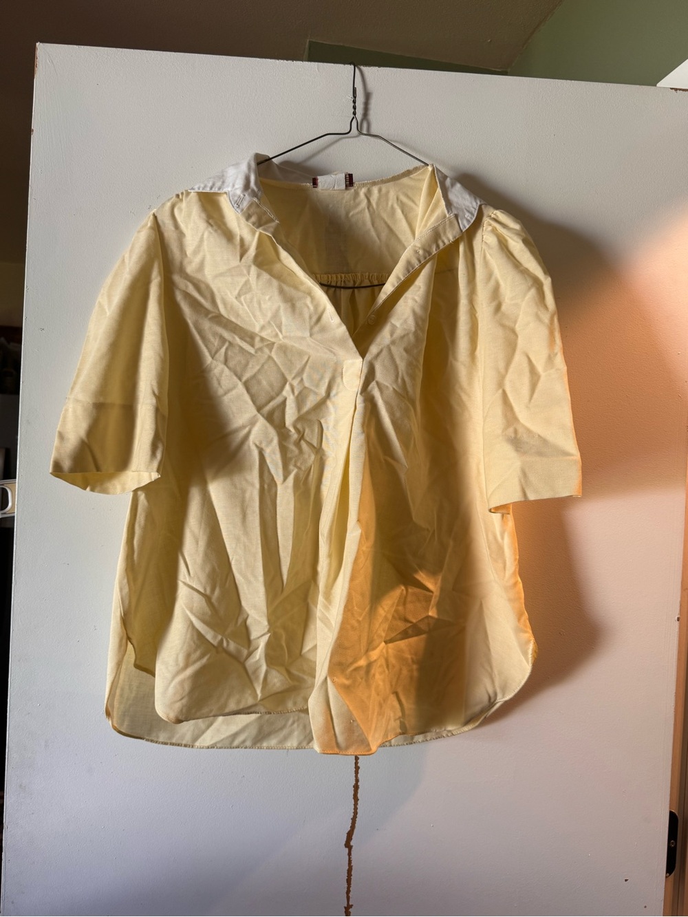 Light Yellow Short-Sleeve V-Neck Blouse